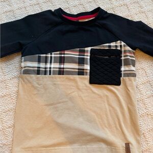 Deux par Deux Black and Tan Plaid Long Sleeve Tee